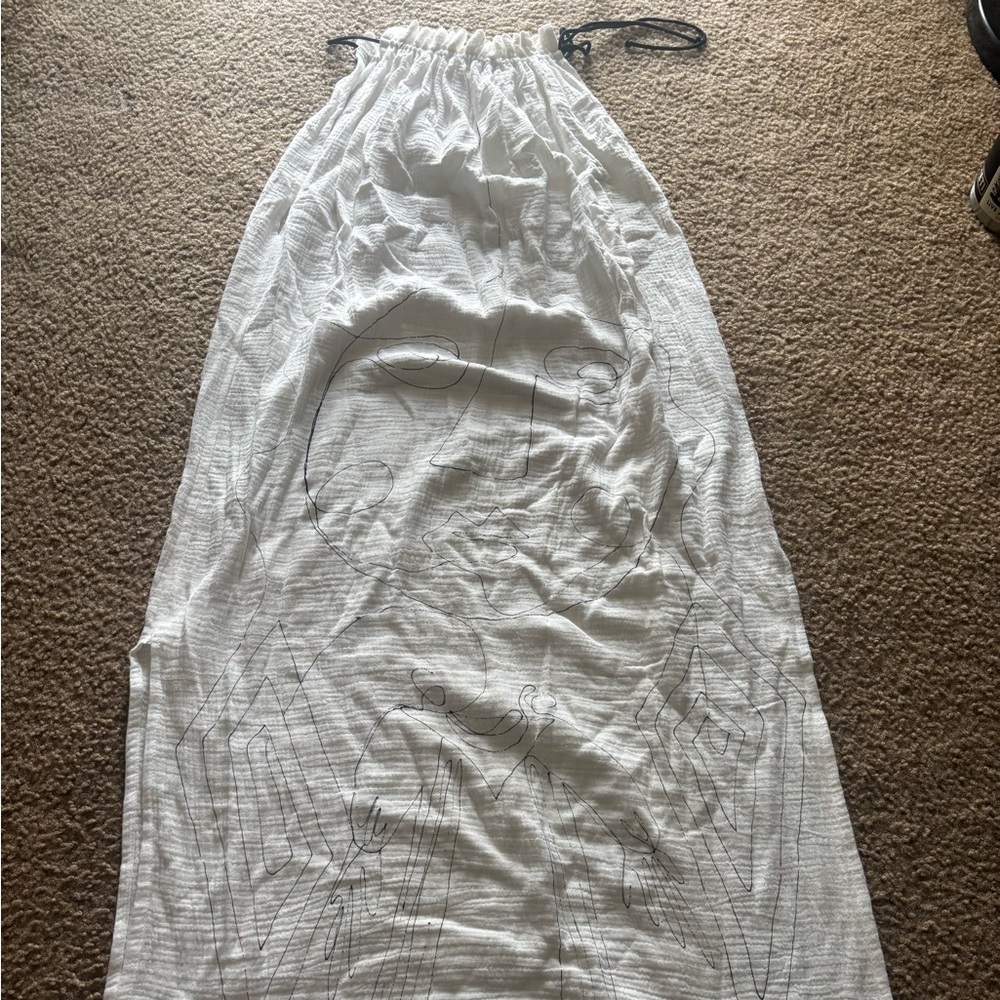 Delbes Womens Cotton Gauze High Neck Dress Line Art Made In Ibiza